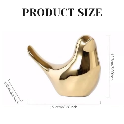 Vogelfiguren aus Keramik, goldenes Vogeldekor, 16,3 x 12,7 x 8,1 cm, kleine Vogelstatue, tragbares goldenes Dekor für Tisch, Regal, Fernsehständer, Zimmer, Zuhause, Vogelstatue, goldenes Dekor, Vogeld