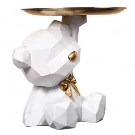 OKESYO Bär Skulptur Deko, Bär Statue mit Tablett, Harz Tier Skulptur, Geschenk für Wohnzimmer, Eingangsbereich, Büro, Schreibtischdekoration