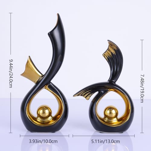 LCCCK Abstrakte Keramikskulptur, Porzellanfigur Im Art-Deco-Stil Akzentdekoration, Schaufigur Für Zuhause – Zeitgenössische Mittelstücke Für TV-Ständer Und Beistelltische (Schwarz und Gold)