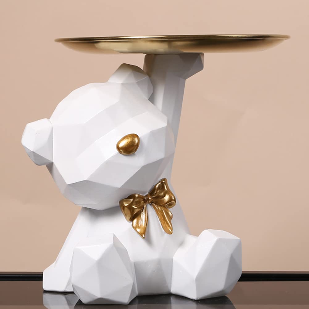 OKESYO Bär Skulptur Deko, Bär Statue mit Tablett, Harz Tier Skulptur, Geschenk für Wohnzimmer, Eingangsbereich, Büro, Schreibtischdekoration