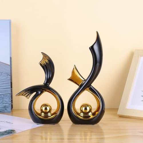 LCCCK Abstrakte Keramikskulptur, Porzellanfigur Im Art-Deco-Stil Akzentdekoration, Schaufigur Für Zuhause – Zeitgenössische Mittelstücke Für TV-Ständer Und Beistelltische (Schwarz und Gold)