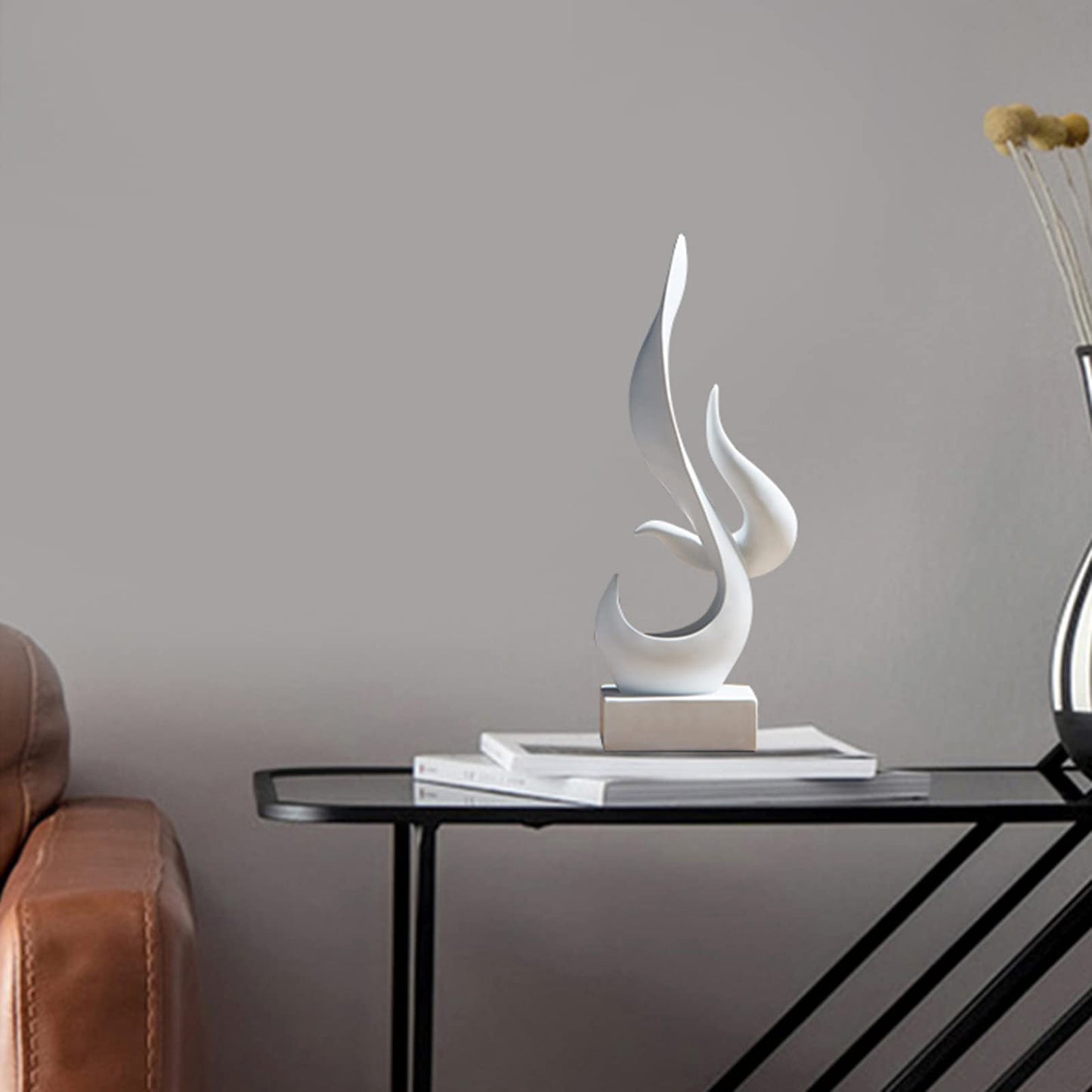 Uziqueif Skulpturen Deko Weiß, Modern Abstrakte Deko Weiße Flamme Art Skulptur, Deko Für Schlafzimmer, Fensterbank Wohnzimmer Wohnungs Büro Weinschrank Dekoration, Harz, Handwerk,Weiß