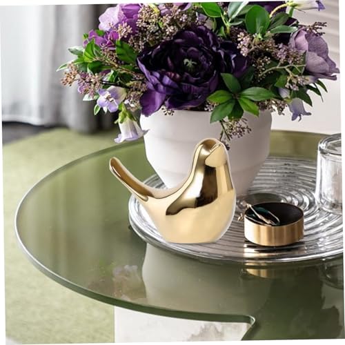Vogelfiguren aus Keramik, goldenes Vogeldekor, 16,3 x 12,7 x 8,1 cm, kleine Vogelstatue, tragbares goldenes Dekor für Tisch, Regal, Fernsehständer, Zimmer, Zuhause, Vogelstatue, goldenes Dekor, Vogeld
