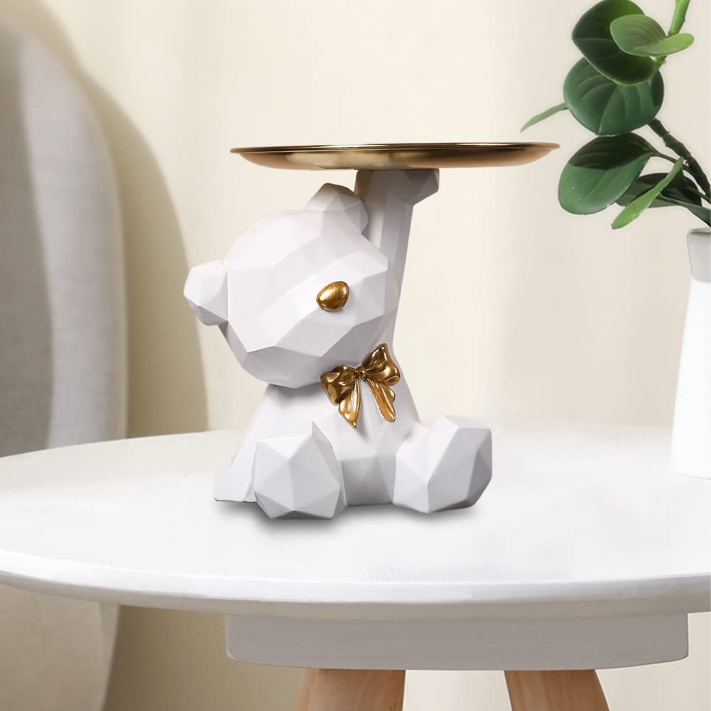 OKESYO Bär Skulptur Deko, Bär Statue mit Tablett, Harz Tier Skulptur, Geschenk für Wohnzimmer, Eingangsbereich, Büro, Schreibtischdekoration