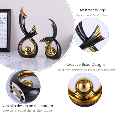 LCCCK Abstrakte Keramikskulptur, Porzellanfigur Im Art-Deco-Stil Akzentdekoration, Schaufigur Für Zuhause – Zeitgenössische Mittelstücke Für TV-Ständer Und Beistelltische (Schwarz und Gold)