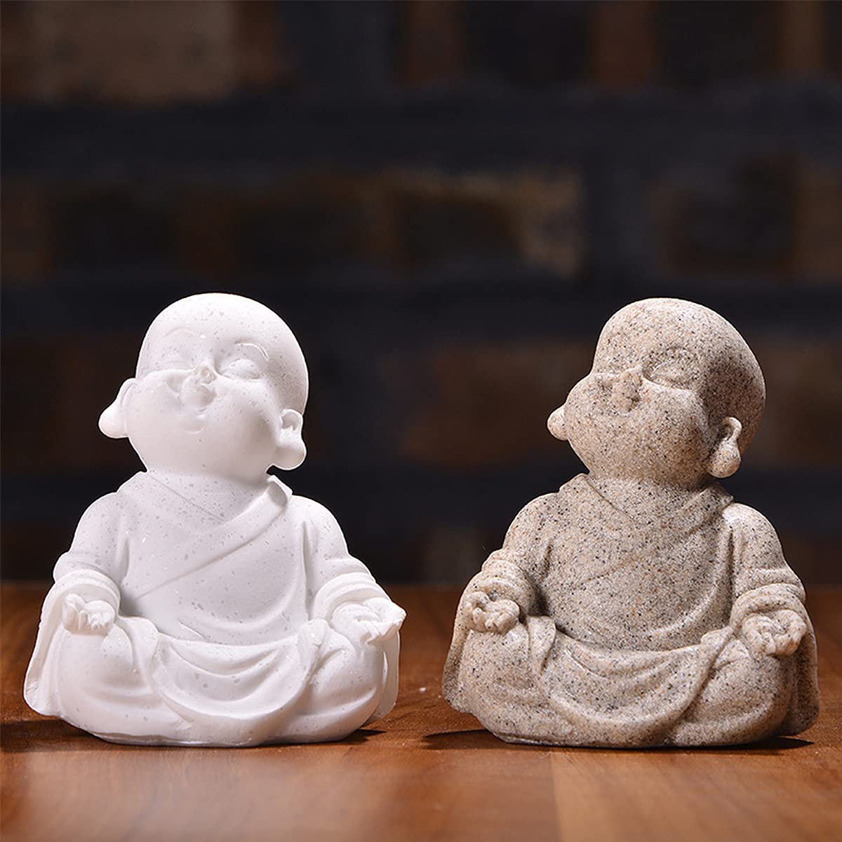 Qixuer 2 Stücke Niedliche Kleine Mönch Statue,Maitreya Buddha Skulptur Happy Buddha Statue Fengshui Maitreya Handwerk Wohnkultur Ornament Maitreya Buddha Skulptur für Aquariumdeko Fisch Dekoration