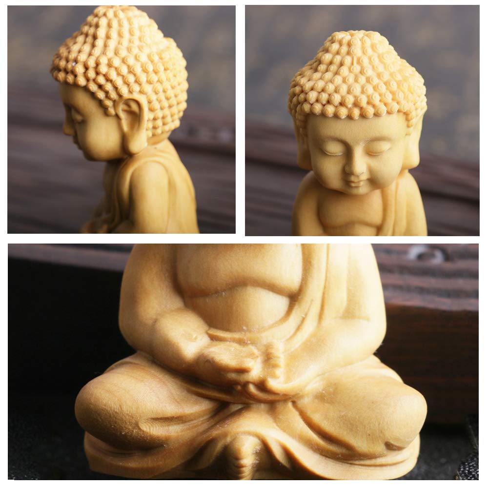 YSTJKD Handgeschnitzter Buddha, Holz Betende Buddha Statue Sitzender Dekorativer Meditations Deko Statue Office Schreibtisch Dekorative Ornament Zuhause Zum Büro Im Fahrzeug Dekoration 1 Pcs