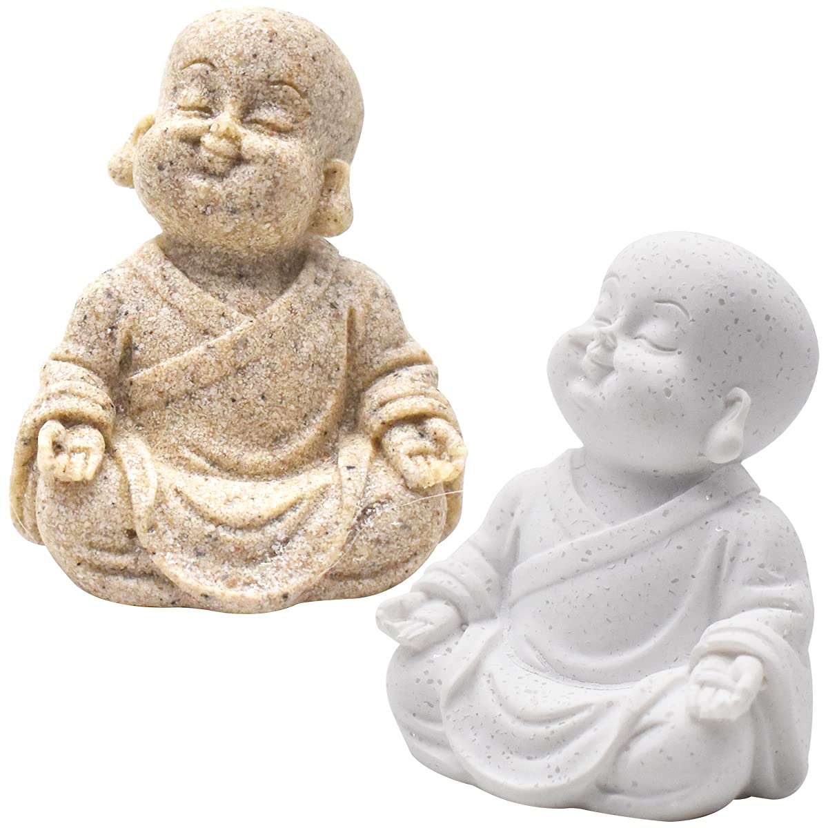 Qixuer 2 Stücke Niedliche Kleine Mönch Statue,Maitreya Buddha Skulptur Happy Buddha Statue Fengshui Maitreya Handwerk Wohnkultur Ornament Maitreya Buddha Skulptur für Aquariumdeko Fisch Dekoration