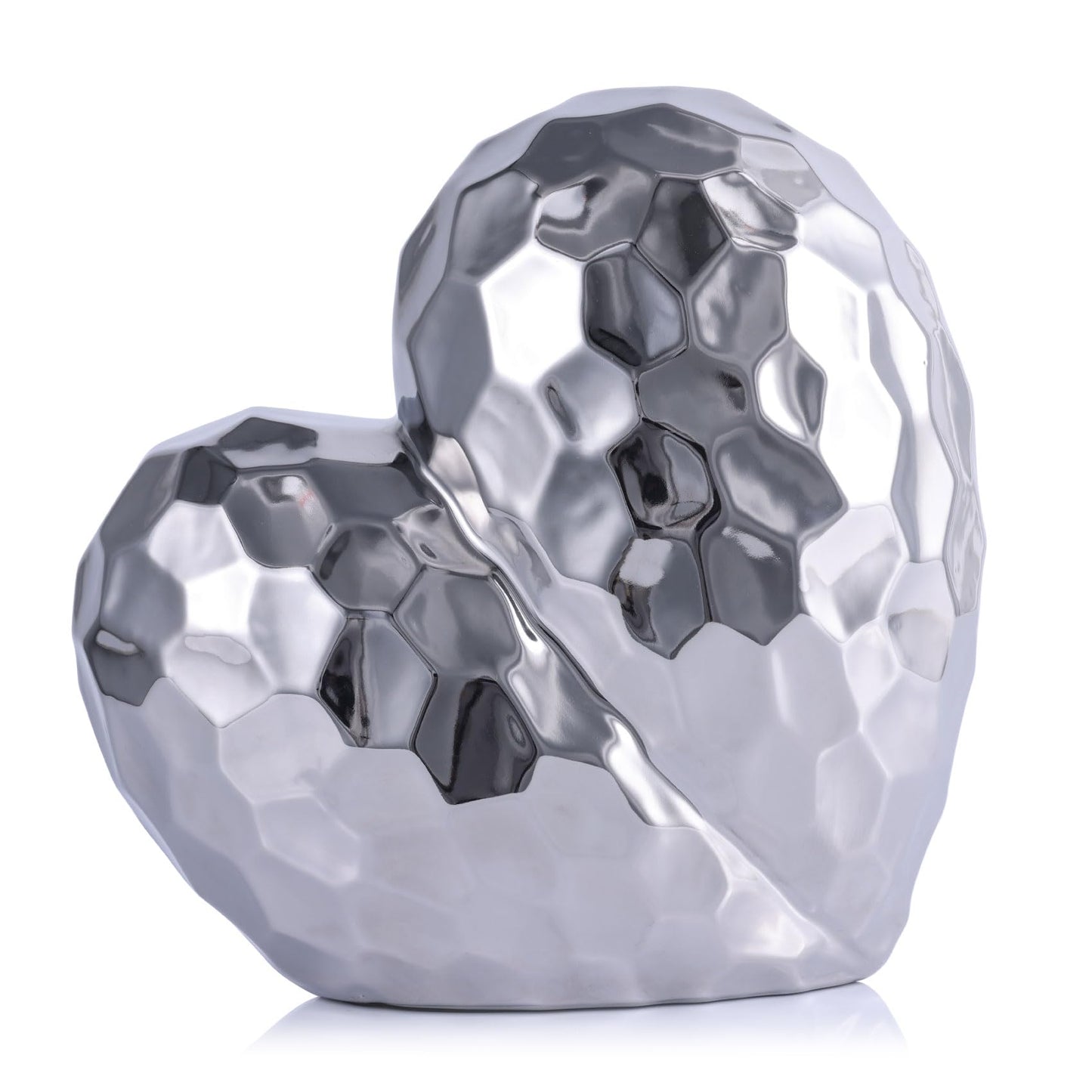 QIANLING Silver Decor Herz-Dekor-Skulptur – zeitgenössische Heimdekoration, Keramik-Herz, dekorativer Tischakzent für Zuhause, Büro, Event-Dekoration – Geschenkidee für Liebe und Romantik