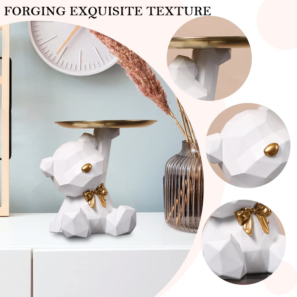 OKESYO Bär Skulptur Deko, Bär Statue mit Tablett, Harz Tier Skulptur, Geschenk für Wohnzimmer, Eingangsbereich, Büro, Schreibtischdekoration