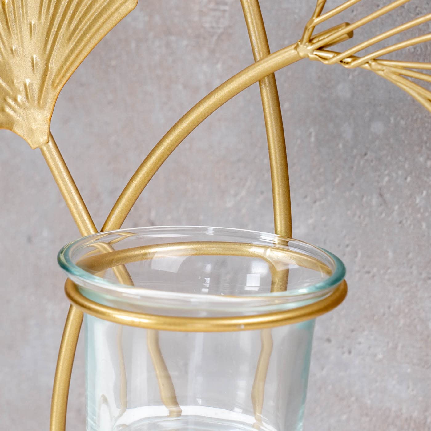 Teelichthalter H34cm Ginkgo Gold Metall Kerzenhalter Kerzenständer Tischdeko Deko Wohndeko