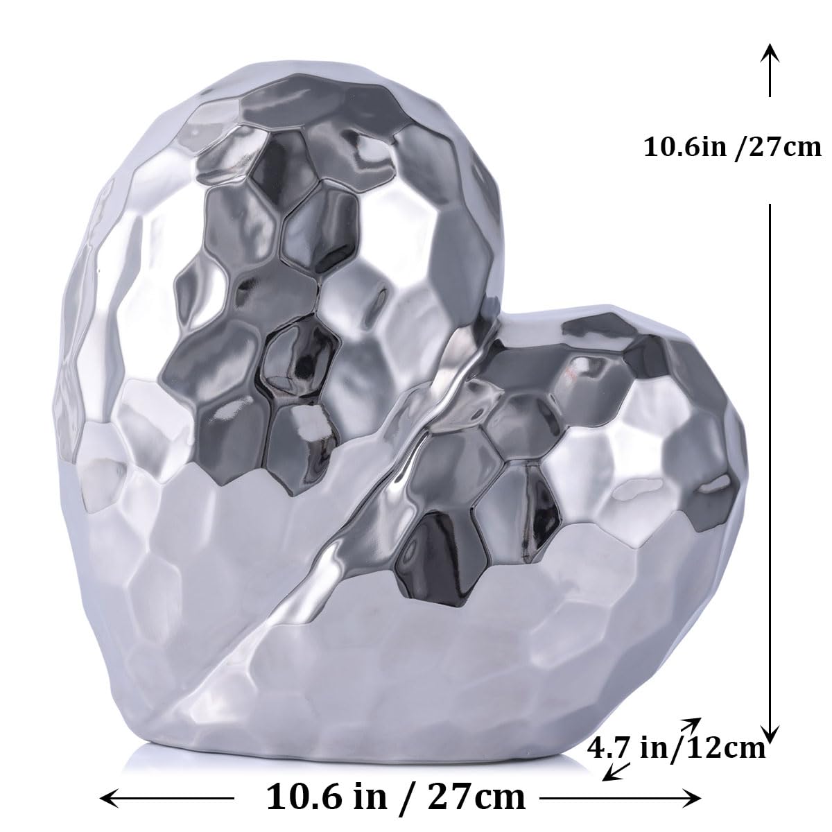 QIANLING Silver Decor Herz-Dekor-Skulptur – zeitgenössische Heimdekoration, Keramik-Herz, dekorativer Tischakzent für Zuhause, Büro, Event-Dekoration – Geschenkidee für Liebe und Romantik