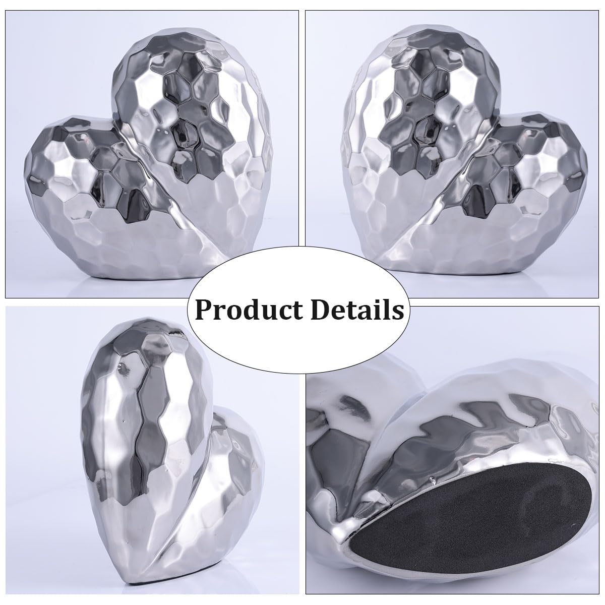 QIANLING Silver Decor Herz-Dekor-Skulptur – zeitgenössische Heimdekoration, Keramik-Herz, dekorativer Tischakzent für Zuhause, Büro, Event-Dekoration – Geschenkidee für Liebe und Romantik
