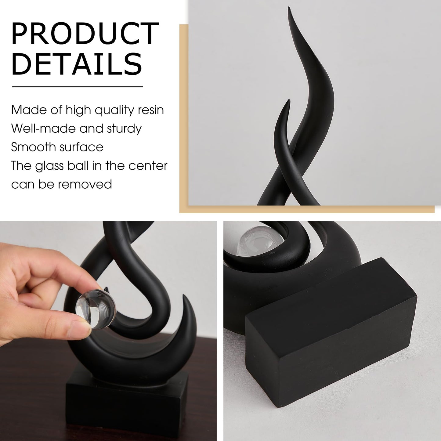FJSPERM Flamme Statue – Moderne Schwarze Deko Skulptur für Wohnzimmer, Büro & Tisch
