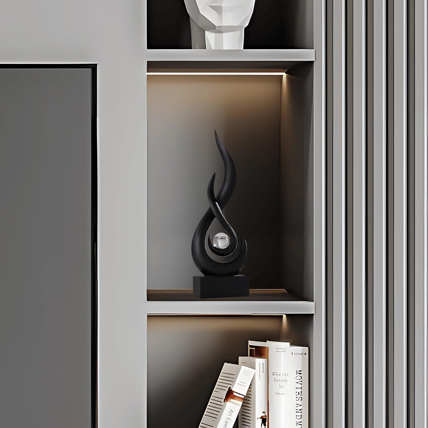 FJSPERM Flamme Statue – Moderne Schwarze Deko Skulptur für Wohnzimmer, Büro & Tisch
