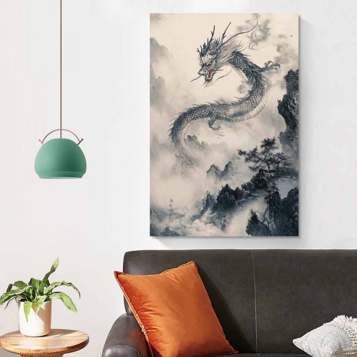 TharEau Chinesischer Drache Leinwandbild Tusche-Stil Leinwand Deko Modern Wandbilder Schlafzimmer Deko Wasserdicht HochwerTiger Kunstdruck Für Schlafzimmer, Heimdekoration Tusche-Stil