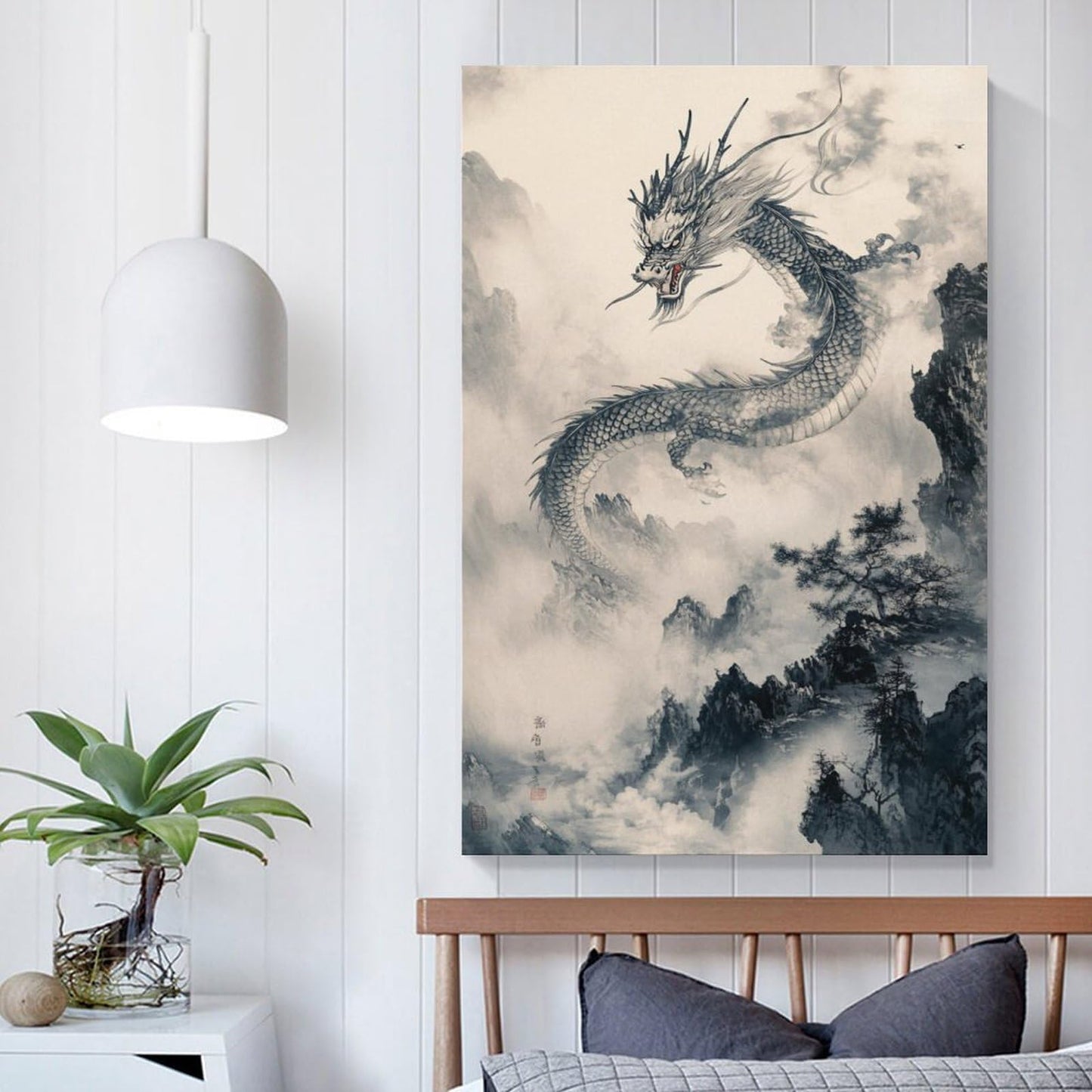TharEau Chinesischer Drache Leinwandbild Tusche-Stil Leinwand Deko Modern Wandbilder Schlafzimmer Deko Wasserdicht HochwerTiger Kunstdruck Für Schlafzimmer, Heimdekoration Tusche-Stil