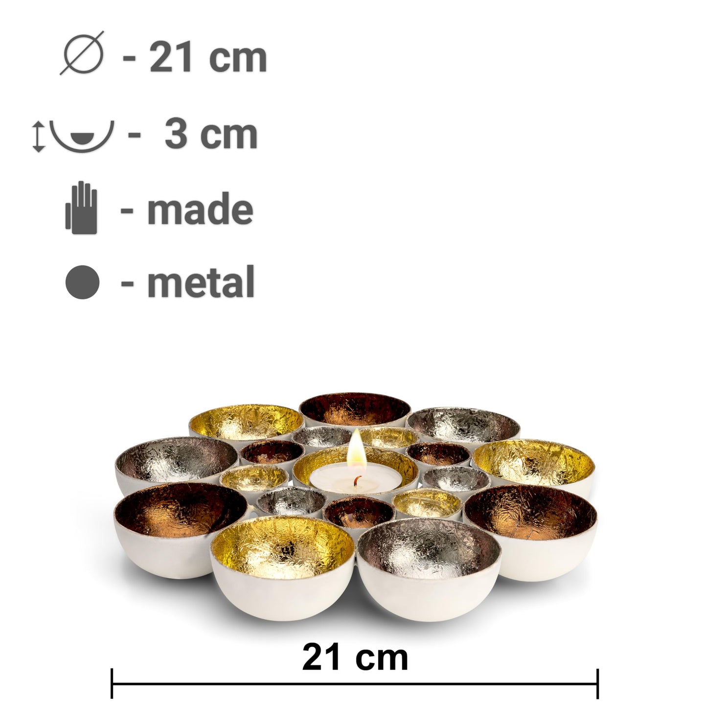 ZEYA Teelichthalter Gold Silber kupferfarben Ø 21 cm, Deko Wohnzimmer, perfekte Tisch Dekoration und Präsent zu Weihnachten, Metall