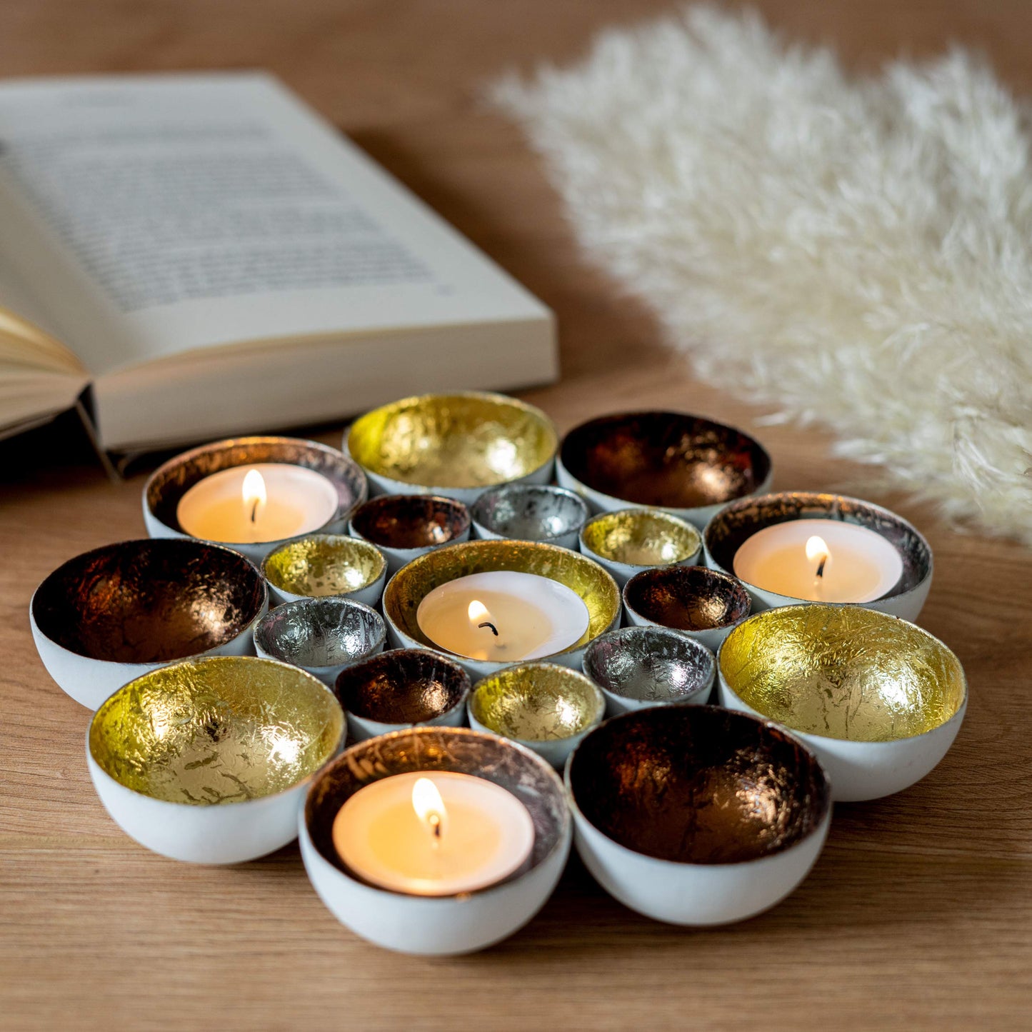 ZEYA Teelichthalter Gold Silber kupferfarben Ø 21 cm, Deko Wohnzimmer, perfekte Tisch Dekoration und Präsent zu Weihnachten, Metall