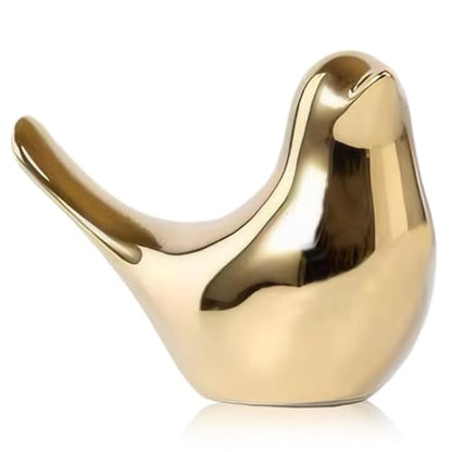 Vogelfiguren aus Keramik, goldenes Vogeldekor, 16,3 x 12,7 x 8,1 cm, kleine Vogelstatue, tragbares goldenes Dekor für Tisch, Regal, Fernsehständer, Zimmer, Zuhause, Vogelstatue, goldenes Dekor, Vogeld