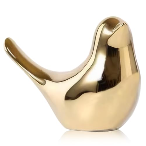 Vogelfiguren aus Keramik, goldenes Vogeldekor, 16,3 x 12,7 x 8,1 cm, kleine Vogelstatue, tragbares goldenes Dekor für Tisch, Regal, Fernsehständer, Zimmer, Zuhause, Vogelstatue, goldenes Dekor, Vogeld