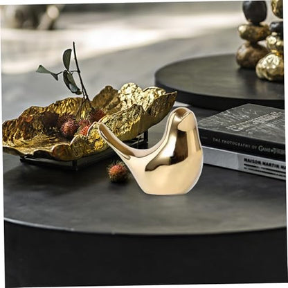 Vogelfiguren aus Keramik, goldenes Vogeldekor, 16,3 x 12,7 x 8,1 cm, kleine Vogelstatue, tragbares goldenes Dekor für Tisch, Regal, Fernsehständer, Zimmer, Zuhause, Vogelstatue, goldenes Dekor, Vogeld