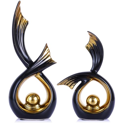 LCCCK Abstrakte Keramikskulptur, Porzellanfigur Im Art-Deco-Stil Akzentdekoration, Schaufigur Für Zuhause – Zeitgenössische Mittelstücke Für TV-Ständer Und Beistelltische (Schwarz und Gold)
