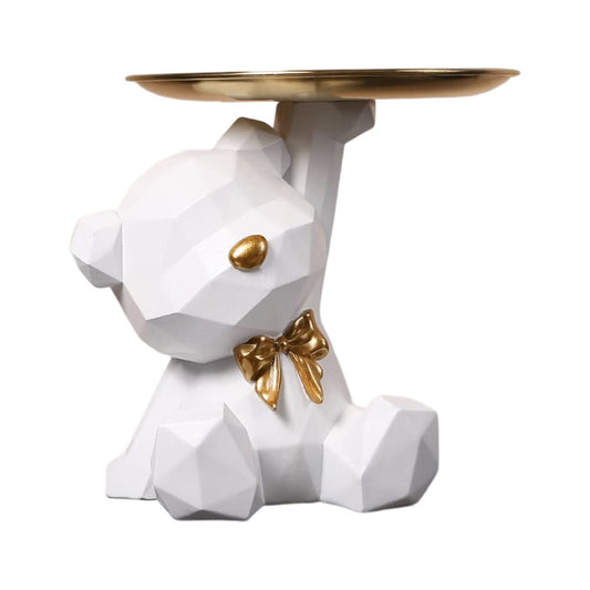 OKESYO Bär Skulptur Deko, Bär Statue mit Tablett, Harz Tier Skulptur, Geschenk für Wohnzimmer, Eingangsbereich, Büro, Schreibtischdekoration