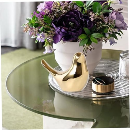 Vogelfiguren aus Keramik, goldenes Vogeldekor, 16,3 x 12,7 x 8,1 cm, kleine Vogelstatue, tragbares goldenes Dekor für Tisch, Regal, Fernsehständer, Zimmer, Zuhause, Vogelstatue, goldenes Dekor, Vogeld