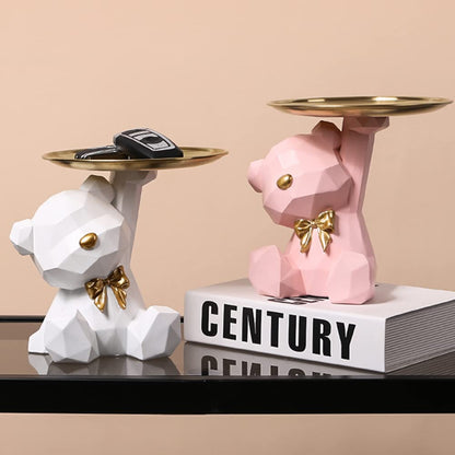 OKESYO Bär Skulptur Deko, Bär Statue mit Tablett, Harz Tier Skulptur, Geschenk für Wohnzimmer, Eingangsbereich, Büro, Schreibtischdekoration
