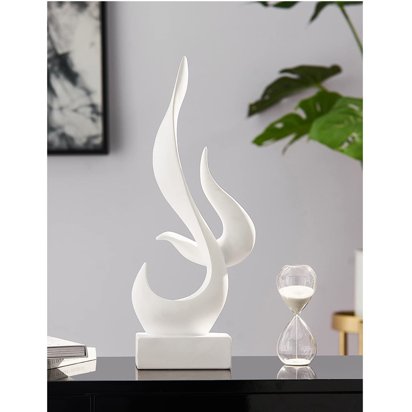 Uziqueif Skulpturen Deko Weiß, Modern Abstrakte Deko Weiße Flamme Art Skulptur, Deko Für Schlafzimmer, Fensterbank Wohnzimmer Wohnungs Büro Weinschrank Dekoration, Harz, Handwerk,Weiß