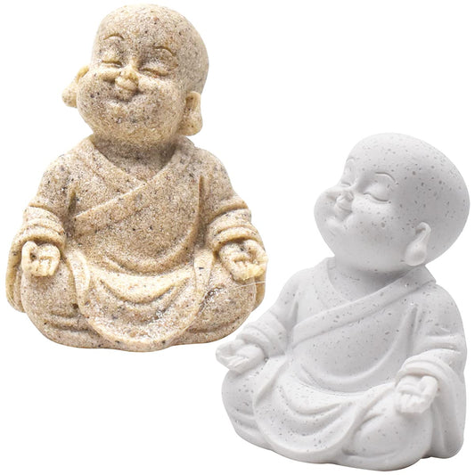 Qixuer 2 Stücke Niedliche Kleine Mönch Statue,Maitreya Buddha Skulptur Happy Buddha Statue Fengshui Maitreya Handwerk Wohnkultur Ornament Maitreya Buddha Skulptur für Aquariumdeko Fisch Dekoration