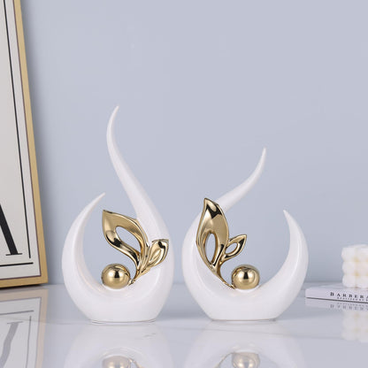 LCCCK Weißgold,abstrakte Skulpturen,Heimdekoration,Keramikkunststatue,coole Sachen zum Aufstellen auf Regalen und TV-Stand-Dekor,Gold-Akzent,Unterhaltungszentrum-Dekor,ideale Kamin,Couchtisch,