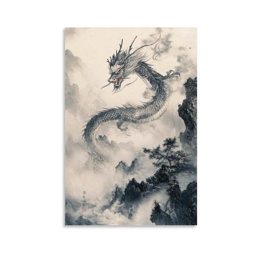 TharEau Chinesischer Drache Leinwandbild Tusche-Stil Leinwand Deko Modern Wandbilder Schlafzimmer Deko Wasserdicht HochwerTiger Kunstdruck Für Schlafzimmer, Heimdekoration Tusche-Stil