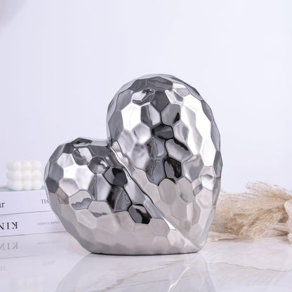 QIANLING Silver Decor Herz-Dekor-Skulptur – zeitgenössische Heimdekoration, Keramik-Herz, dekorativer Tischakzent für Zuhause, Büro, Event-Dekoration – Geschenkidee für Liebe und Romantik