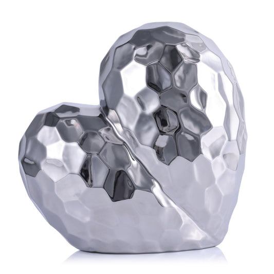QIANLING Silver Decor Herz-Dekor-Skulptur – zeitgenössische Heimdekoration, Keramik-Herz, dekorativer Tischakzent für Zuhause, Büro, Event-Dekoration – Geschenkidee für Liebe und Romantik