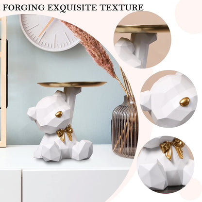 OKESYO Bär Skulptur Deko, Bär Statue mit Tablett, Harz Tier Skulptur, Geschenk für Wohnzimmer, Eingangsbereich, Büro, Schreibtischdekoration