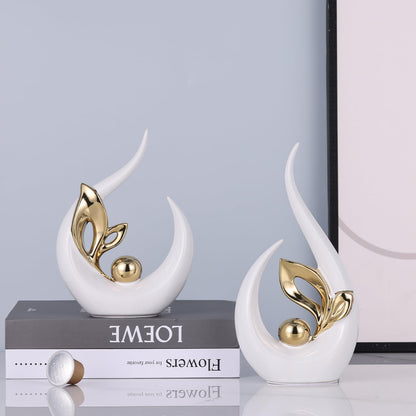 LCCCK Weißgold,abstrakte Skulpturen,Heimdekoration,Keramikkunststatue,coole Sachen zum Aufstellen auf Regalen und TV-Stand-Dekor,Gold-Akzent,Unterhaltungszentrum-Dekor,ideale Kamin,Couchtisch,
