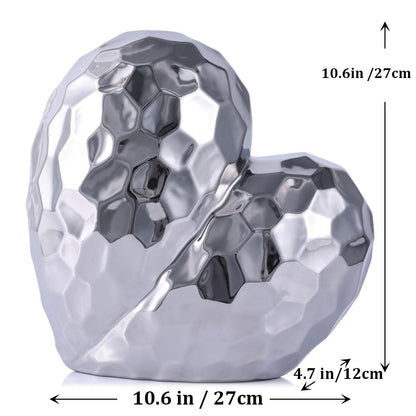 QIANLING Silver Decor Herz-Dekor-Skulptur – zeitgenössische Heimdekoration, Keramik-Herz, dekorativer Tischakzent für Zuhause, Büro, Event-Dekoration – Geschenkidee für Liebe und Romantik