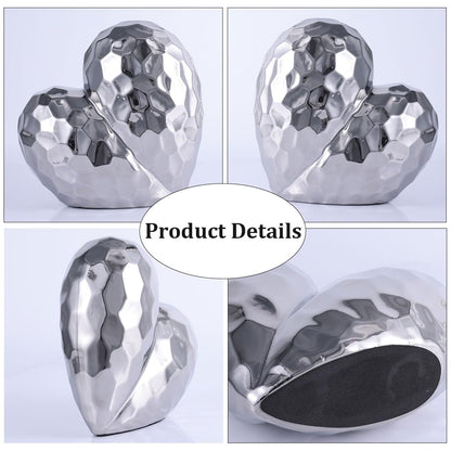 QIANLING Silver Decor Herz-Dekor-Skulptur – zeitgenössische Heimdekoration, Keramik-Herz, dekorativer Tischakzent für Zuhause, Büro, Event-Dekoration – Geschenkidee für Liebe und Romantik