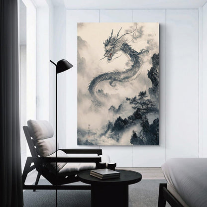 TharEau Chinesischer Drache Leinwandbild Tusche-Stil Leinwand Deko Modern Wandbilder Schlafzimmer Deko Wasserdicht HochwerTiger Kunstdruck Für Schlafzimmer, Heimdekoration Tusche-Stil