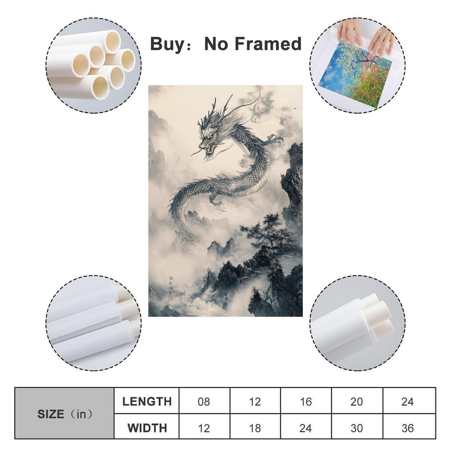 TharEau Chinesischer Drache Leinwandbild Tusche-Stil Leinwand Deko Modern Wandbilder Schlafzimmer Deko Wasserdicht HochwerTiger Kunstdruck Für Schlafzimmer, Heimdekoration Tusche-Stil