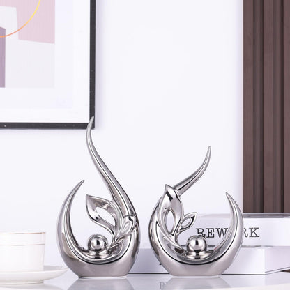 XMGZQ Silber Keramik Statue Satz von 2,Moderne Abstrakte Skulptur Design,24 cm Porzellan Figuren Haus Deko,Tischdekoration für Wohnzimmer,Schlafzimmer,Esszimmer,Büro,Kunststatue