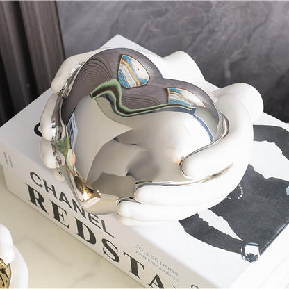 Silber Herz Skulptur aus Keramik - Moderne abstrakte Kunst Dekofigur für Wohnzimmer, Schlafzimmer, Büro - Geschenk der Liebe(Heart-Silver)