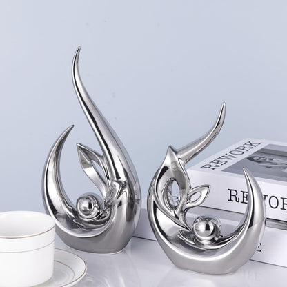 XMGZQ Silber Keramik Statue Satz von 2,Moderne Abstrakte Skulptur Design,24 cm Porzellan Figuren Haus Deko,Tischdekoration für Wohnzimmer,Schlafzimmer,Esszimmer,Büro,Kunststatue