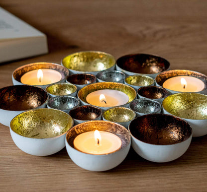 ZEYA Teelichthalter Gold Silber kupferfarben Ø 21 cm, Deko Wohnzimmer, perfekte Tisch Dekoration und Präsent zu Weihnachten, Metall